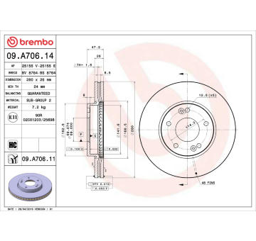 Brzdový kotouč BREMBO 09.A706.11