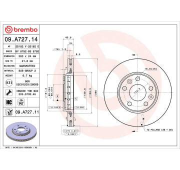 Brzdový kotouč BREMBO 09.A727.14