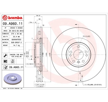 Brzdový kotouč BREMBO 09.A960.11