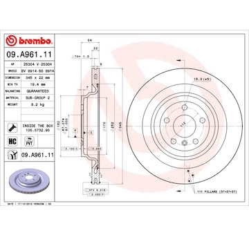 Brzdový kotouč BREMBO 09.A961.11