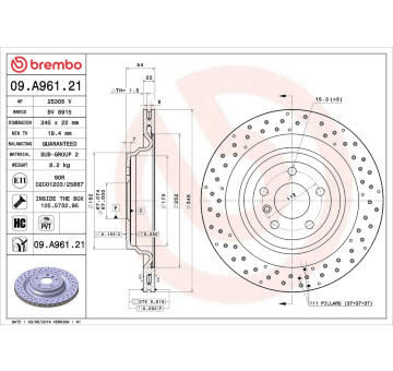 Brzdový kotouč BREMBO 09.A961.21