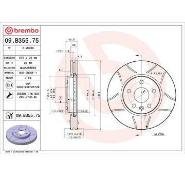 Brzdový kotouč BREMBO 09.B355.75