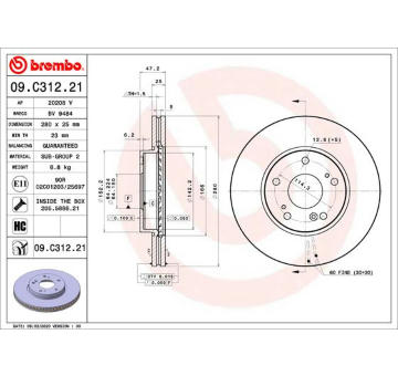 Brzdový kotouč BREMBO 09.C312.21