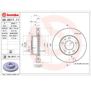 Brzdový kotouč BREMBO 09.D017.11