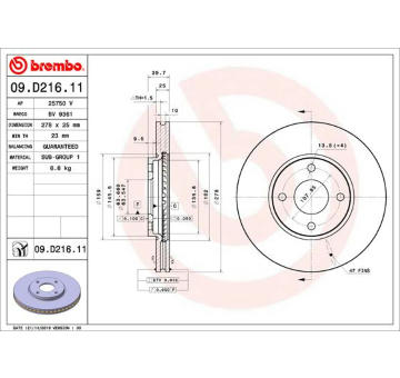 Brzdový kotouč BREMBO 09.D216.11