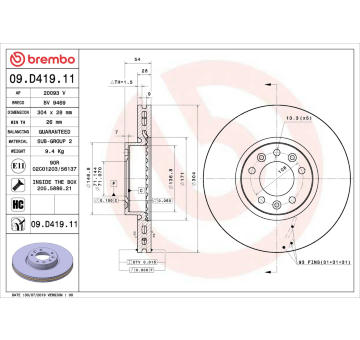 Brzdový kotouč BREMBO 09.D419.11