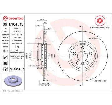 Brzdový kotouč BREMBO 09.D904.13