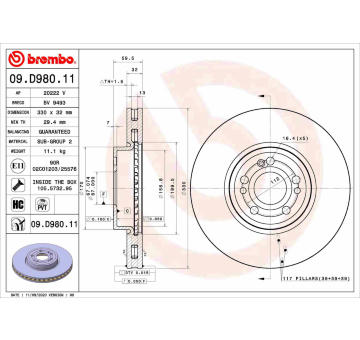 Brzdový kotouč BREMBO 09.D980.11