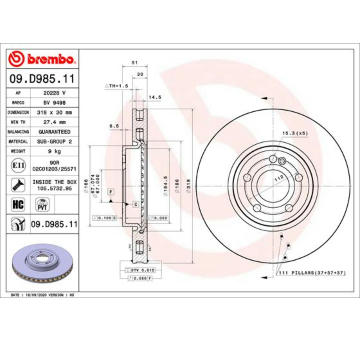 Brzdový kotouč BREMBO 09.D985.11