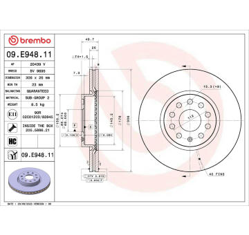Brzdový kotúč BREMBO 09.E948.11