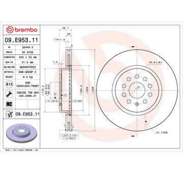 Brzdový kotúč BREMBO 09.E953.11