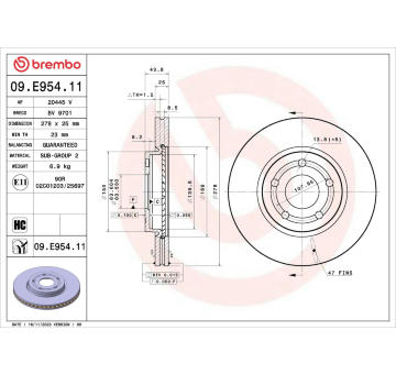 Brzdový kotouč BREMBO 09.E954.11