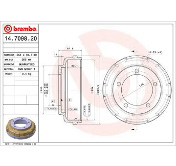 Brzdový buben BREMBO 14.7098.20