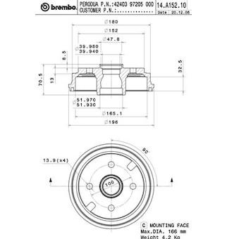 Brzdový buben BREMBO 14.A152.10