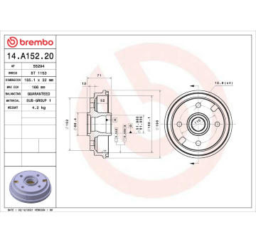 Brzdový buben BREMBO 14.A152.20