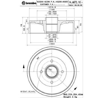 Brzdový buben BREMBO 14.A672.10