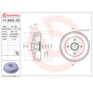 Brzdový buben BREMBO 14.B422.50