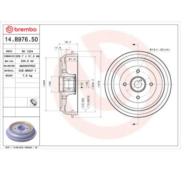 Brzdový buben BREMBO 14.B976.50