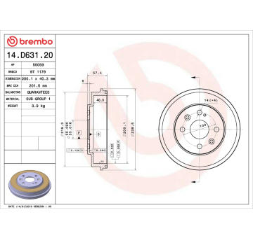 Brzdový buben BREMBO 14.D631.20