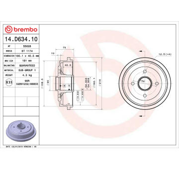 Brzdový buben BREMBO 14.D634.10