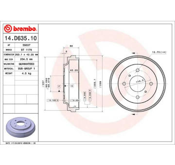 Brzdový buben BREMBO 14.D635.10