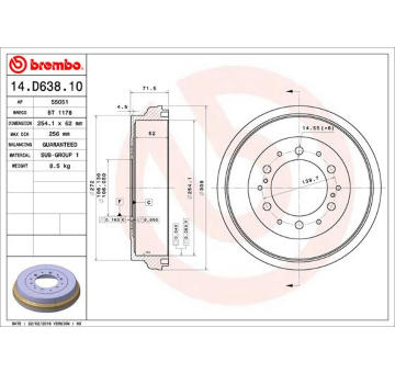 Brzdový buben BREMBO 14.D638.10