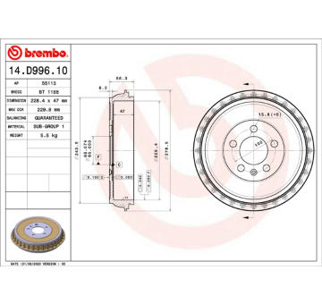 Brzdový buben BREMBO 14.D996.10