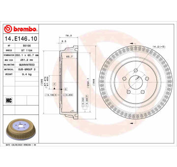 Brzdový buben BREMBO 14.E146.10