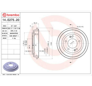 Brzdový buben BREMBO 14.E275.20