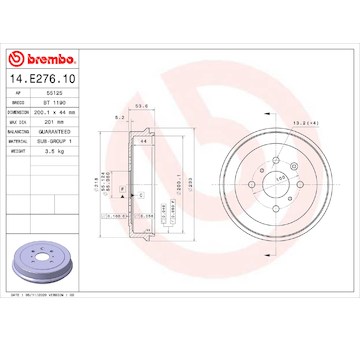 Brzdový buben BREMBO 14.E276.10