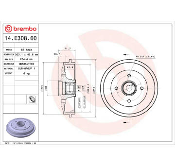 Brzdový buben BREMBO 14.E308.60