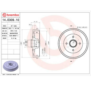 Brzdový buben BREMBO 14.E309.10