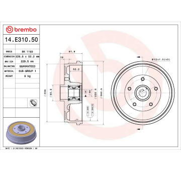 Brzdový buben BREMBO 14.E310.50