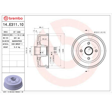 Brzdový buben BREMBO 14.E311.10