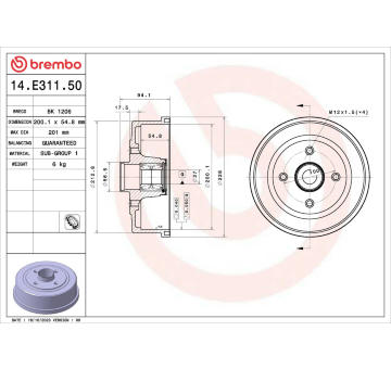 Brzdový buben BREMBO 14.E311.50