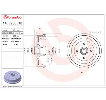 Brzdový buben BREMBO 14.E966.10