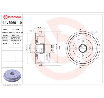 Brzdový buben BREMBO 14.E969.10