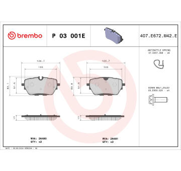 Sada brzdových destiček, kotoučová brzda BREMBO P 03 001E