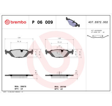 Sada brzdových destiček, kotoučová brzda BREMBO P 06 009