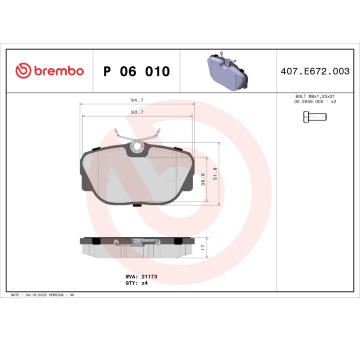 Sada brzdových destiček, kotoučová brzda BREMBO P 06 010