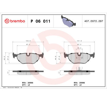 Sada brzdových destiček, kotoučová brzda BREMBO P 06 011