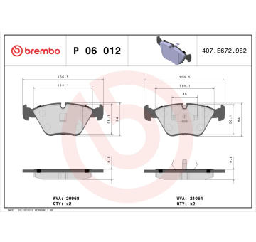 Sada brzdových destiček, kotoučová brzda BREMBO P 06 012