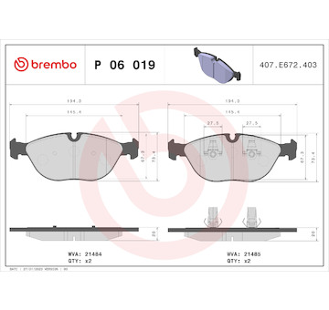 Sada brzdových destiček, kotoučová brzda BREMBO P 06 019