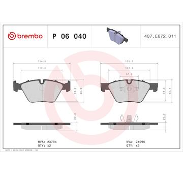 Sada brzdových destiček, kotoučová brzda BREMBO P 06 040