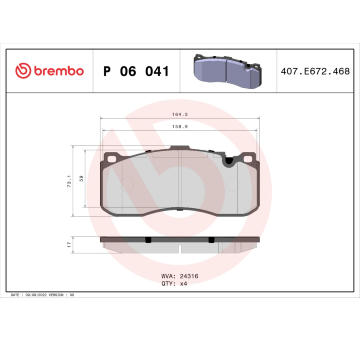 Sada brzdových destiček, kotoučová brzda BREMBO P 06 041