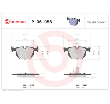 Sada brzdových destiček, kotoučová brzda BREMBO P 06 056