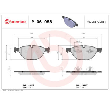 Sada brzdových destiček, kotoučová brzda BREMBO P 06 058