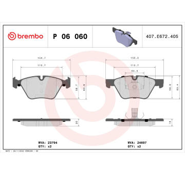 Sada brzdových destiček, kotoučová brzda BREMBO P 06 060