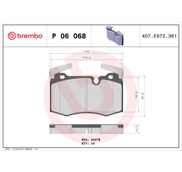 Sada brzdových destiček, kotoučová brzda BREMBO P 06 068