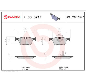 Sada brzdových destiček, kotoučová brzda BREMBO P 06 071E